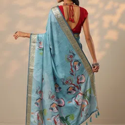 Libas Floral Printed Zari Pure Crepe Saree image 5