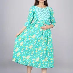 MASUN Floral Printed Thread Work Round Neck Maternity Anarkali Kurta-picture-21
