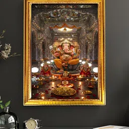 blinkart Cream & Brown Lord Ganesha Religious Wall Art-picture-29