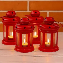 Decorcity Set of 4 Red Lantern Candle Holder image 3