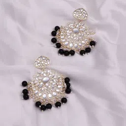 BELWICK Gold-Plated Kundan Studded And Pearls Beaded Crescent Shaped Chandbalis-picture-27