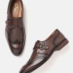 Louis Philippe Men Coffee Brown Solid Perforated Leather Formal Monk Shoes-picture-20