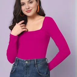 Maheshvi Women Square Neck Long Sleeves Ribbed Fitted Top-picture-12