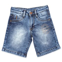 LEO Stretch Denim Button Down Washed Bermuda Shorts - Blue-picture-41