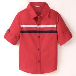 INFINITY Cotton Woven Full Sleeves Striped Shirt - Red-picture-17