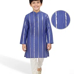 Pine Kids Woven Full Sleeves Kurta Pyjama Set with Stripes - Blue & White-picture-19