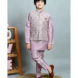 BT DEZINES Cotton Silk Full Sleeves Solid Kurta Pyjama With Ethnic Embroidered Jacket Set - Lilac-picture-14