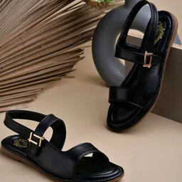 Shoetopia Solid With Buckle Closure Sandals - Black-image-84