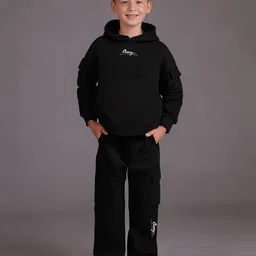 Cherry Crumble By Nitt Hyman Knit Full Sleeves Solid Unisex Winter Sweatshirt & Cargo Pants Set - Black-picture-17