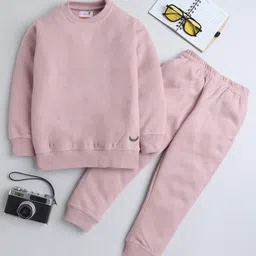 BAATCHEET Knitted Knit Full Sleeves Solid Light Winter Sweatshirt & Pant Set - Pink-picture-10