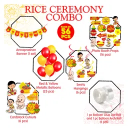 Zyozi Annaprasanam Decorations Items Annaprasanam Swirls Hanging with Banner Cardstock Cutout Red & Gold -  Pack of 56 image 2