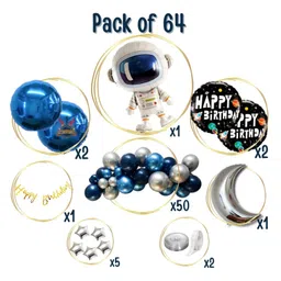 Bubble Trouble space theme decoration combo for boys & girls theme birthday party with Metallic balloons | Astronaut foil balloons | Mini star foil | Balloon arc | Glue dots - (Pack of 68) (Space) image 2