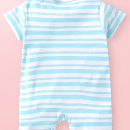 Babyhug Interlock Knit Half Sleeves Romper with Stripes & Animal Print - Light Blue image 2