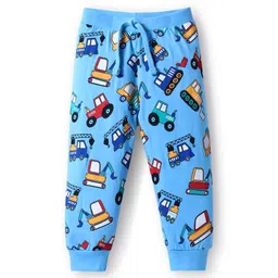 Babyhug Cotton Knit Full Length Lounge Pants with Vehicle Print Pack of 3 - Blue Red & Yellow image 2
