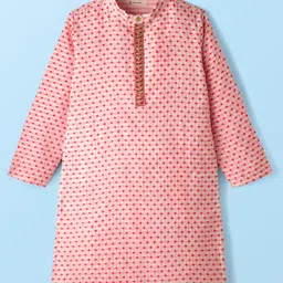 EARTHY TOUCH Woven Full Sleeves Kurta Pajama Set with Embroidery - Pink image 3