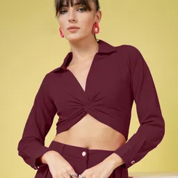 Oomph! Women Shirt Collar Crop Top-picture-15
