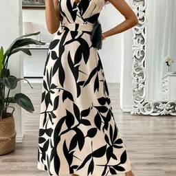 DressBerry Printed V-Neck Monochrome Wrap Maxi Dress image 4