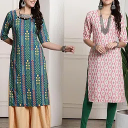 Ethnic basket Women Pack Of 2 Multicoloured Crepe Kurtas-picture-39