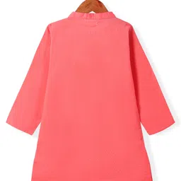 Babyhug Cotton Woven Full Sleeves Solid Kurta Pyjama Set with Leaf Printed Jacket - Coral image 4