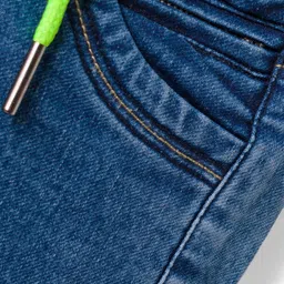 Olio Kids Denim Knit Above Knee Length Shorts With Text Embroidery - Navy Blue image 3