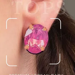 MANSIYAORANGE Set Of 2 Gold-Plated Crystals Studded Korean Oval Shaped Studs image 5