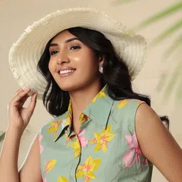 ARAVALII Floral Printed A-Line Dress-image-11
