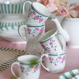 The Wishing Chair White & Green Floral Printed Ceramic Glossy Cups Set of Cups and Mugs-picture-26
