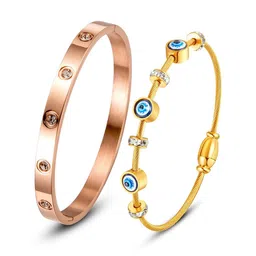 DressBerry Set Of 2 Rose Gold-Plated American Diamond Studded Kada Bracelet-picture-54