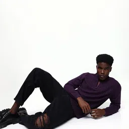 Dennis Lingo Men Mock Collar Self Design Cable Knit Pullover image 2