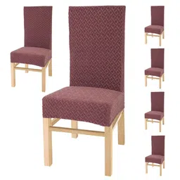 Yellow Weaves Rose Gold 6 Pieces Textured Jacquard Chair Covers-picture-39