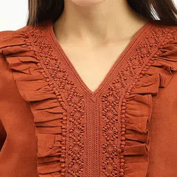 United Colors of Benetton Embroidered Bell Sleeves Cotton Top image 5