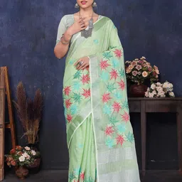 NEGRONI Floral Embroidered Pure Linen Bhagalpuri Saree-picture-37