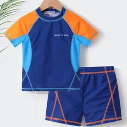 Kookie Kids  Raglan Sleeves Two Piece Swimsuit with Text Print - Navy Blue-image-85