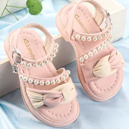 Babyoye Sandals with Bow & Pearl Detailing with Buckle Closure - Pink-image-18
