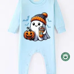 BLUSHES Halloween Theme 100% Cotton Full Sleeves Pumpkim Printed Romper - Powder Blue-picture-23