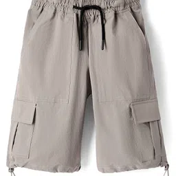 kookie kids india Kookie Kids Woven Solid Baggy Fit Parachute Style Shorts with Cargo Pockets - Beige-picture-14
