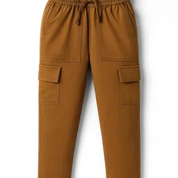 Pine Kids Cotton Elastane Woven Full Length Solid Color Trouser with Cargo Pockets - Brown-picture-42