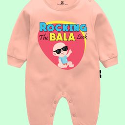 The Peppy Tend 100% Cotton Mundan Theme Full Sleeves Rocking The Bala Look Text Printed Romper - Peach-picture-29