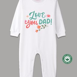 BLUSHES 100% Cotton Fathers Day Theme Full Sleeves Love You Dad Text Printed Romper - White-picture-8