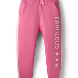 Babyhug Terry Knit Full Length Cut & Sew Lounge Pant with Text Print - Dark Pink-picture-20