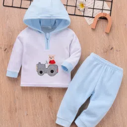 Mark & Mia Full Sleeves Winter Wear Hooded Night Suit With Animal Embroidery - Light Blue-picture-13