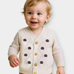 Mi Arcus Cotton Knit Sleeveless Mushroom Designed Sweater - Cream-picture-31