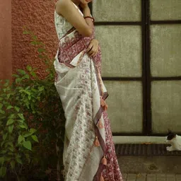 Swaraas Floral Linen Blend Handloom Chanderi Saree-picture-17