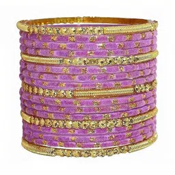 Qufrozy Purple Glass Artificial Stones & Beads Bangle image 2