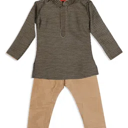 Vastramay Full Sleeves Motif Print Kurta With Pyjama - Black image 3