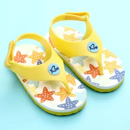 Babyoye Flip Flops with Velcro Closure & Star Print - White & Yellow image 2