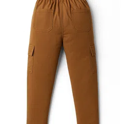 Pine Kids Cotton Elastane Woven Full Length Solid Color Trouser with Cargo Pockets - Brown image 2