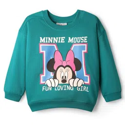 Babyhug Disney Terry Knit Drop Shoulder Full Sleeves Sweatshirts with Minnie Mouse Graphics - Mint Green image 2