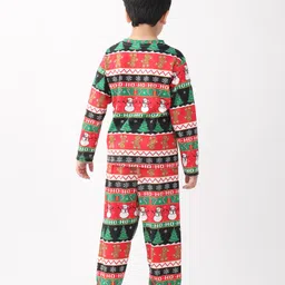 Anthrilo 100% Cotton Knit Christmas Theme Full Sleeves Snowman Printed Coordinating Night Suit Set - Red image 3