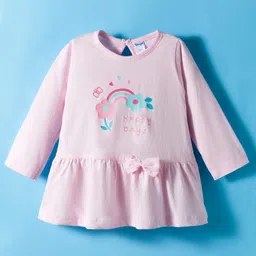 Tango Single Jersey Knit Full Sleeves Top & Leggings Set With Floral Print & Bow Applique - Pink image 2